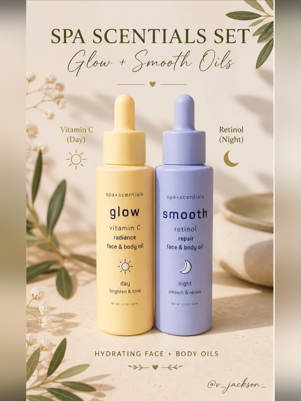 Spa Scentials Glow + Smooth Oil Set | Vitamin C & Retinol Face - Body Oils - Picture 1 of 4